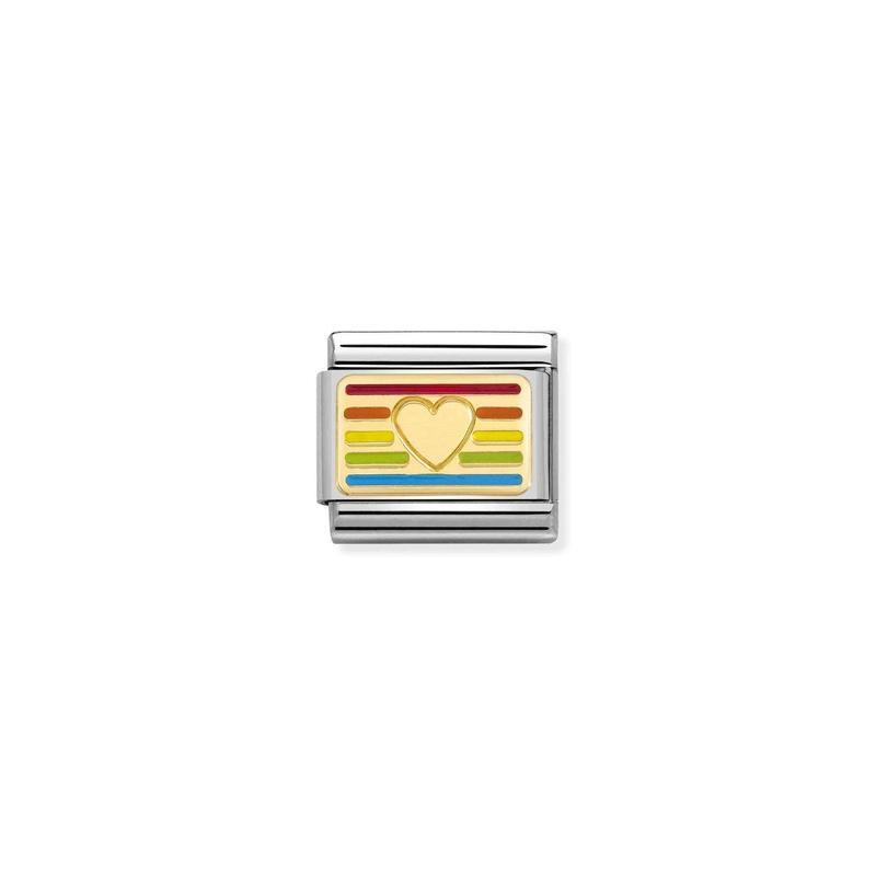 Nomination Composable Link Rainbow Flag Heart, 18K Gold & Enamel