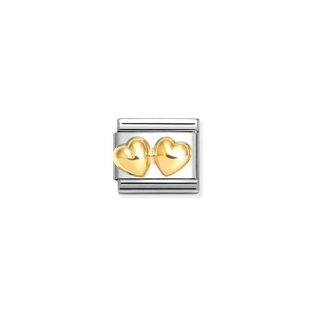 Nomination Composable Link Raised Double Heart, 18K Gold