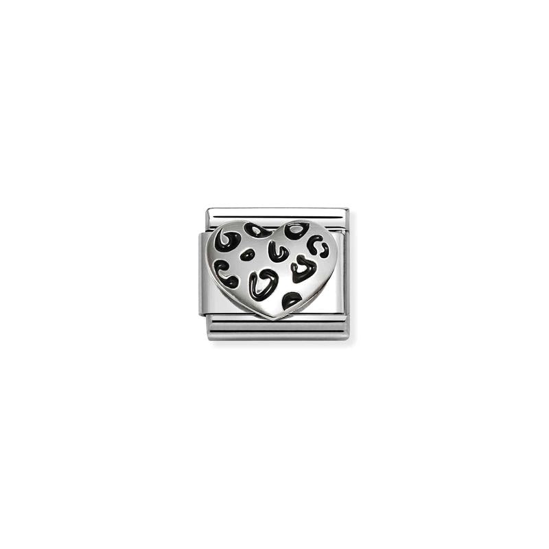Nomination Composable Link Raised Leopard Heart, Silver & Enamel