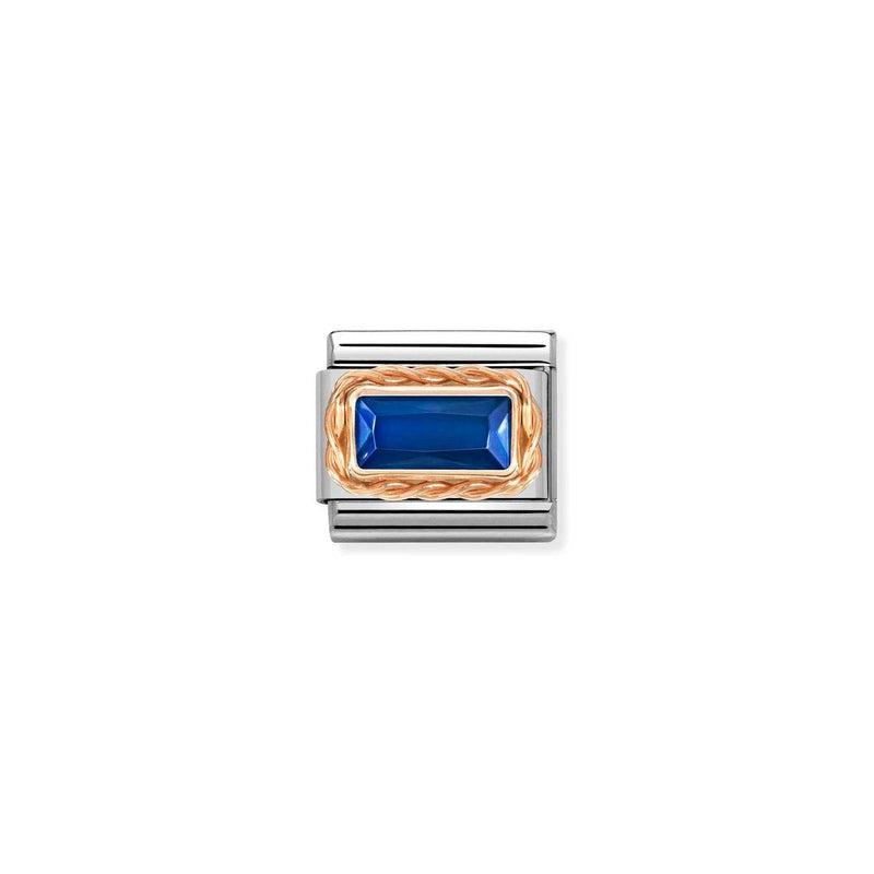 Nomination Composable Link Rectangle, Faceted Blue Cubic Zirconia, 9K Rose Gold