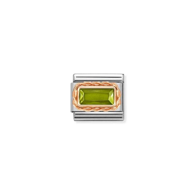Nomination Composable Link Rectangle, Faceted Peridot Cubic Zirconia, 9K Rose Gold