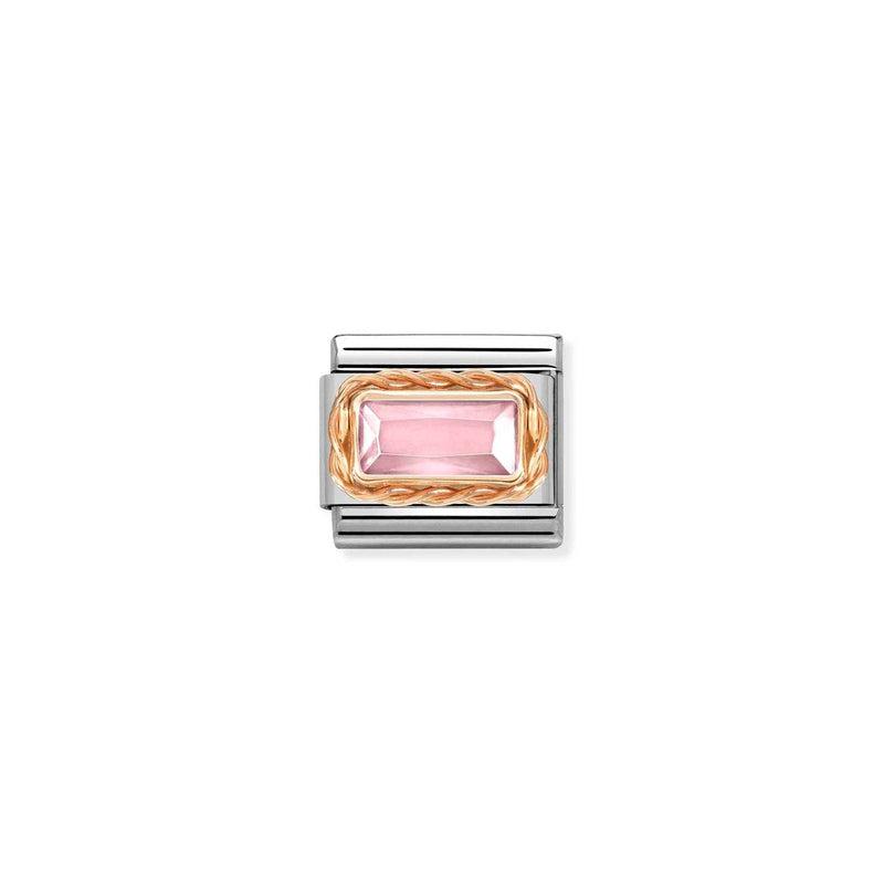 Nomination Composable Link Rectangle, Faceted Pink Cubic Zirconia, 9K Rose Gold