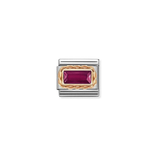 Nomination Composable Link Rectangle, Faceted Red Cubic Zirconia, 9K Rose Gold