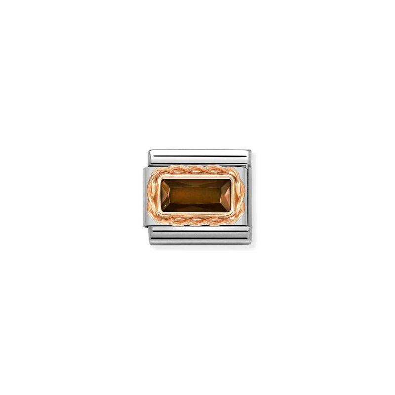 Nomination Composable Link Rectangle, Faceted Smokey Cubic Zirconia, 9K Rose Gold