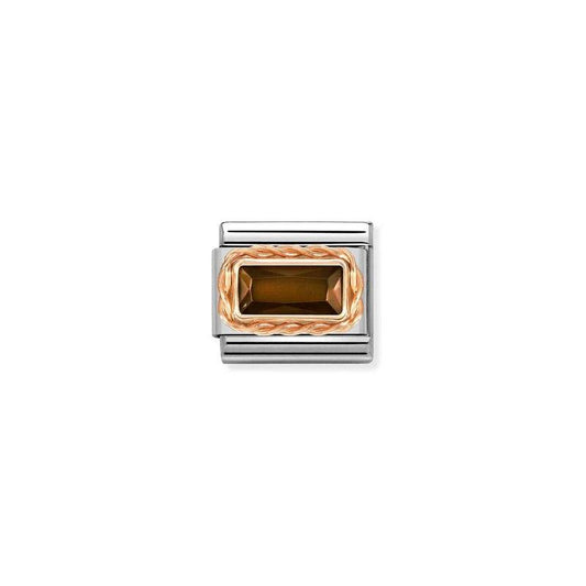 Nomination Composable Link Rectangle, Faceted Smokey Cubic Zirconia, 9K Rose Gold