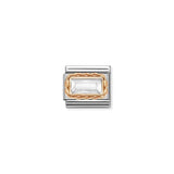 Nomination Composable Link Rectangle, Faceted White Cubic Zirconia, 9K Rose Gold
