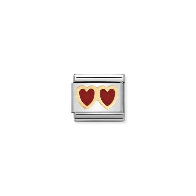Nomination Composable Link Red Double Heart, 18K Gold & Enamel