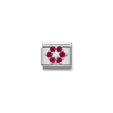 Nomination Composable Link Red Flower, Cubic Zirconia, Silver