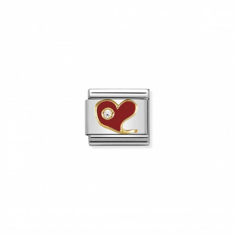 Nomination Composable Link Red Heart, Cubic Zirconia, 18K Gold & Enamel