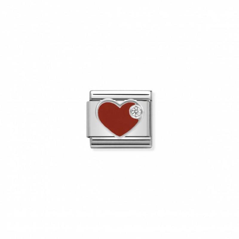 Nomination Composable Link Red Heart, Cubic Zirconia, Silver & Enamel