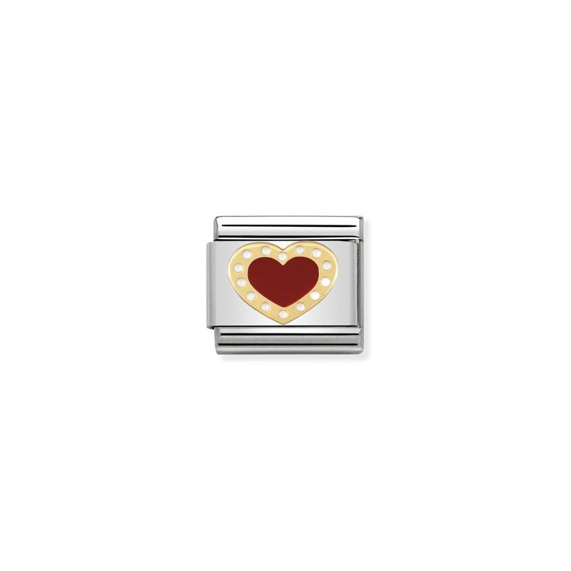 Nomination Composable Link Red Heart With Dots, 18K Gold & Enamel