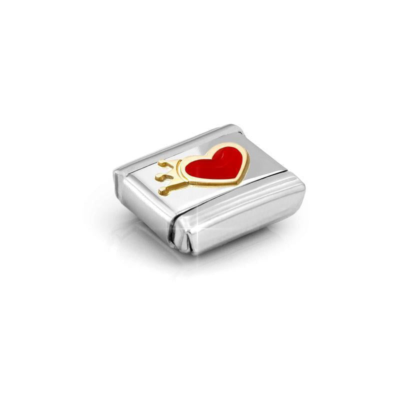 Nomination Composable Link Red Heart with Crown, 18K Gold & Enamel - angle