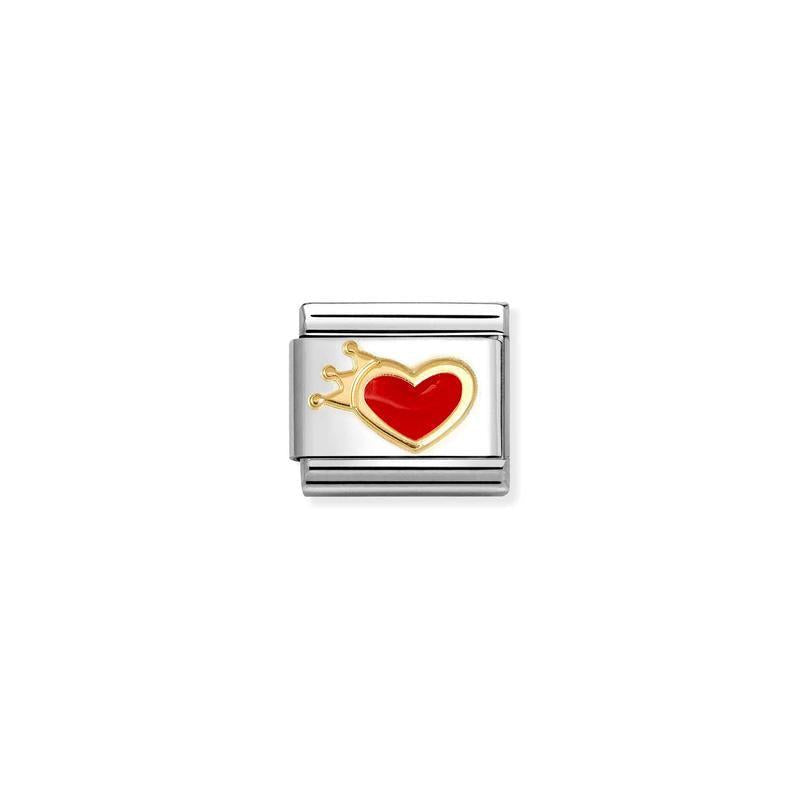 Nomination Composable Link Red Heart with Crown, 18K Gold & Enamel - front