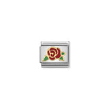 Nomination Composable Link Red Rose, 18K Gold & Enamel