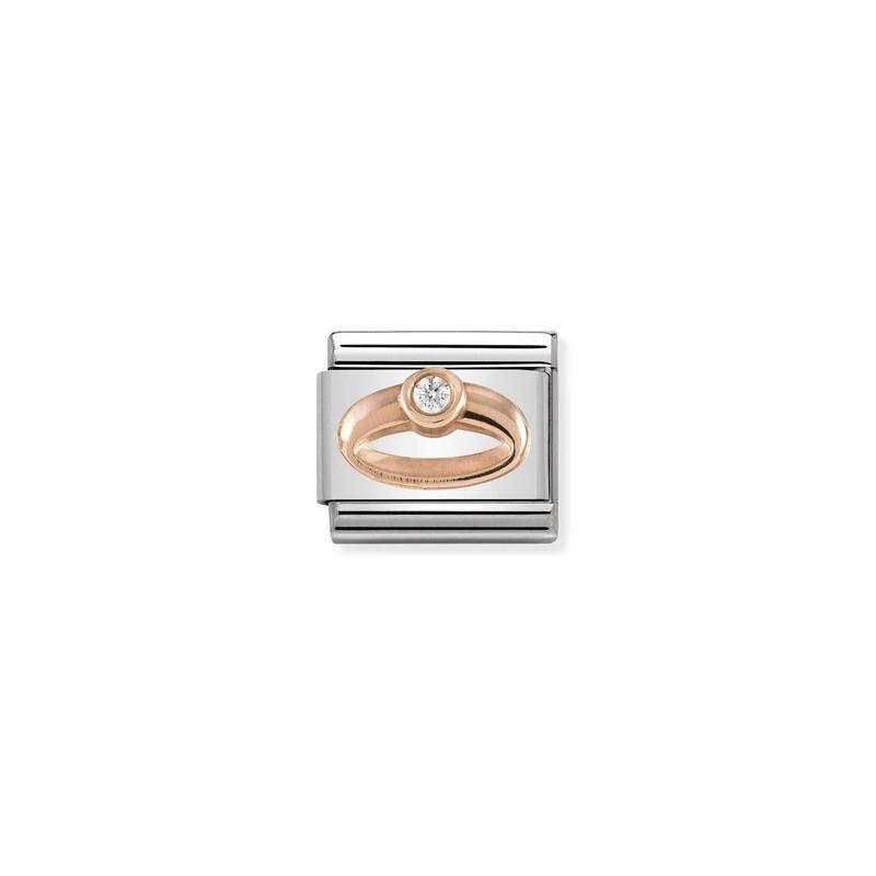 Nomination Composable Link Ring, Cubic Zirconia, 9K Rose Gold