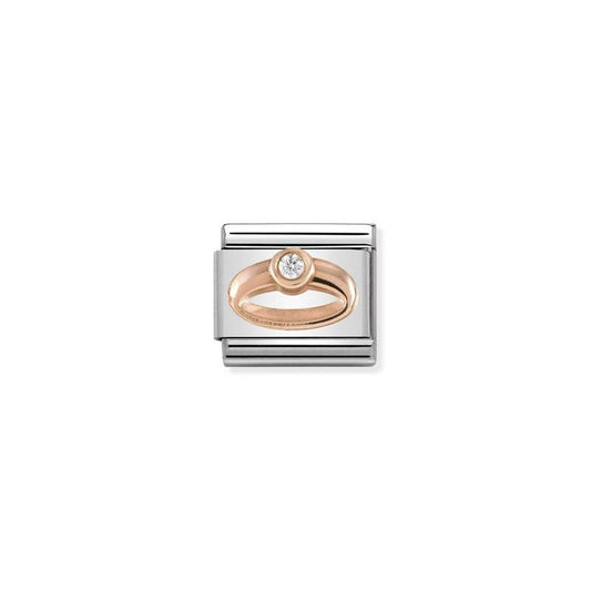 Nomination Composable Link Ring, Cubic Zirconia, 9K Rose Gold
