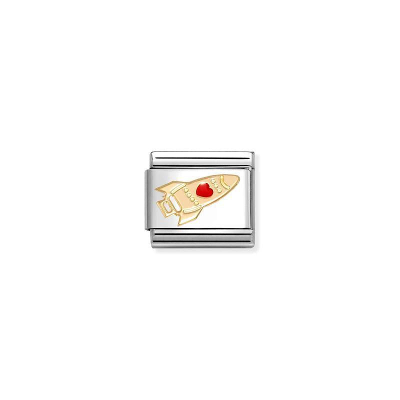 Nomination Composable Link Rocket with Heart, 18K Gold & Enamel