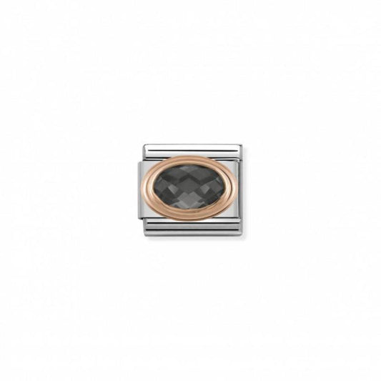 Nomination Composable Link Oval, Faceted Black Cubic Zirconia, 9K Rose Gold