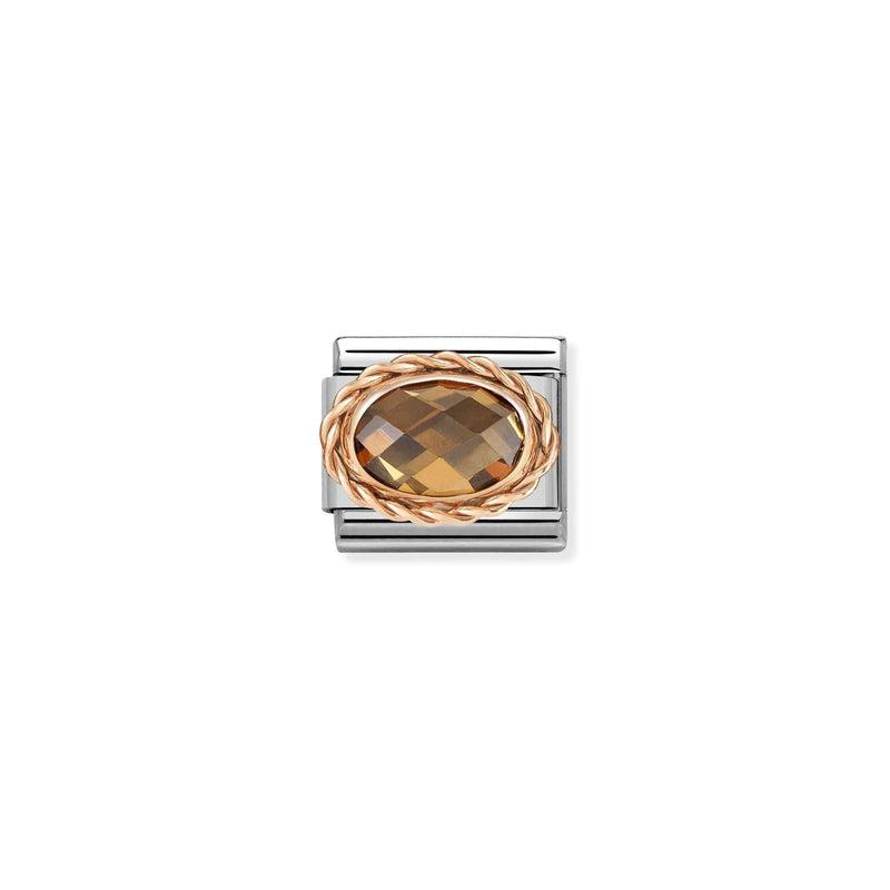 Nomination Composable Link Rope, Faceted Smokey Cubic Zirconia, 9K Rose Gold