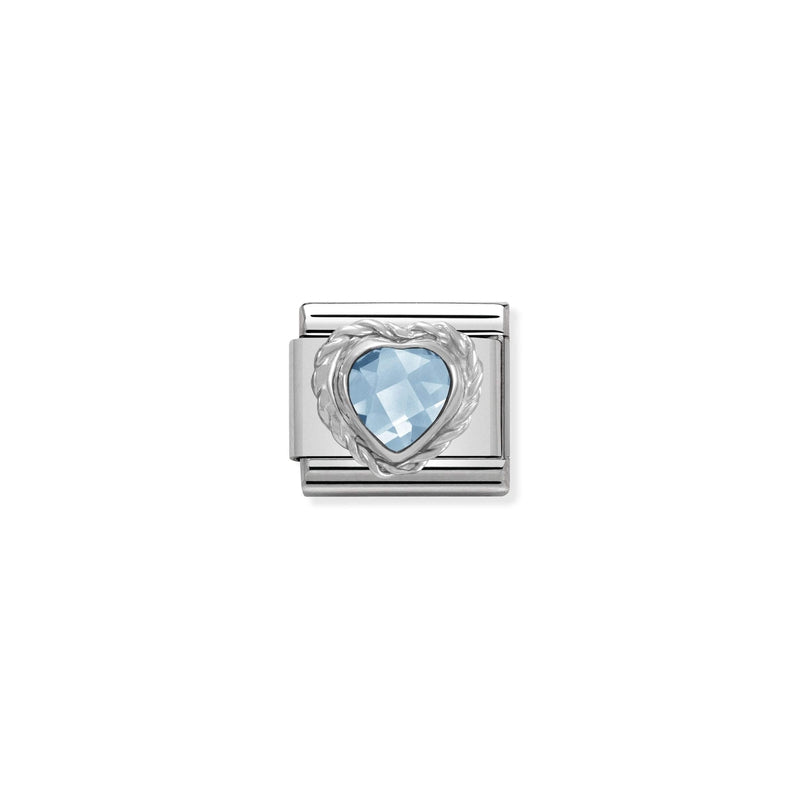 Nomination Composable Link Rope, Heart, Light Blue Faceted Cubic Zirconia, Silver