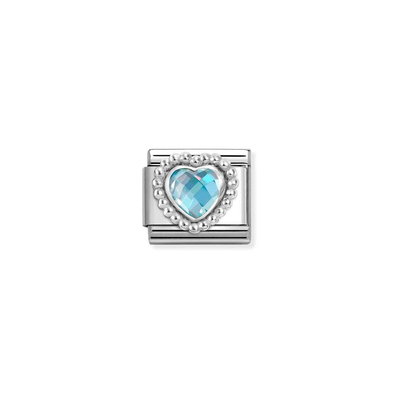 Nomination Composable Link Rope, Heart, Light Blue Faceted Cubic Zirconia, Silver