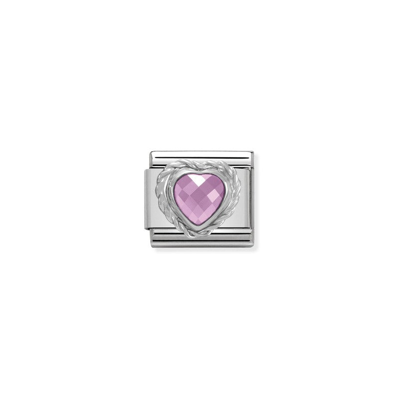 Nomination Composable Link Rope, Heart, Pink Faceted Cubic Zirconia, Silver