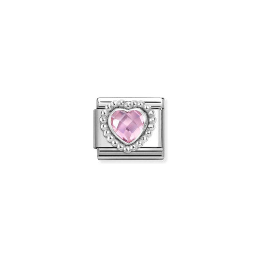 Nomination Composable Link Rope, Heart, Pink Faceted Cubic Zirconia, Silver