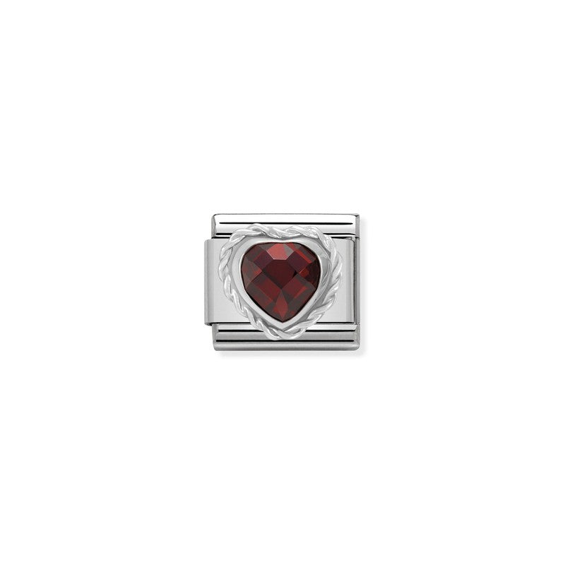 Nomination Composable Link Rope, Heart, Red Faceted Cubic Zirconia, Silver