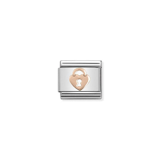 Nomination Composable Link Rose Gold Heart With Lock, 9K Rose Gold