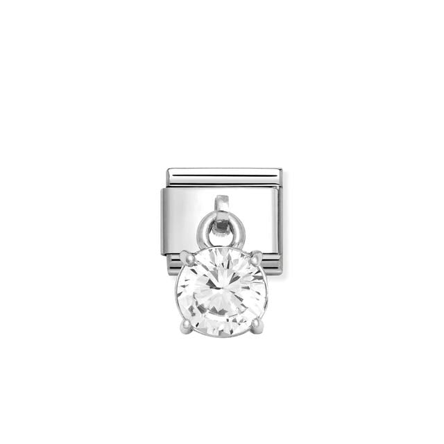 Nomination Composable Link Round Cut Brilliant Hanging Charm, Cubic Zirconia, Silver