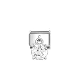 Nomination Composable Link Round Cut Brilliant Hanging Charm, Cubic Zirconia, Silver