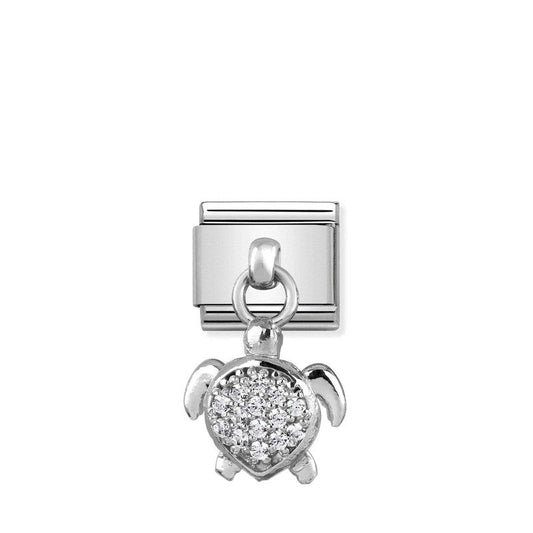 Nomination Composable Link Sea Turtle Hanging Charm, Cubic Zirconia, Silver