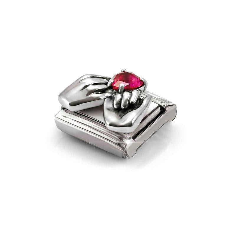 Nomination Composable Link Silver Hands, CZ Heart, 925 Sterling Silver