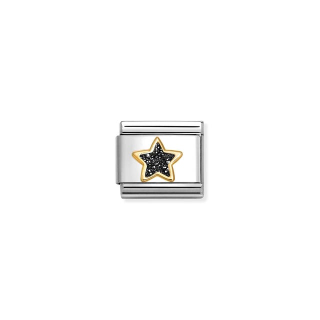 Nomination Composable Link Star, Black, 18K Gold & Glitter Enamel