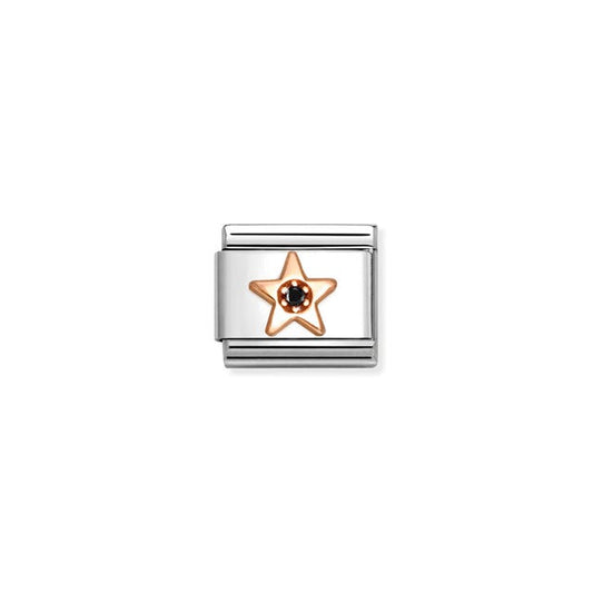 Nomination Composable Link Star, Black Cubic Zirconia, 9K Rose Gold