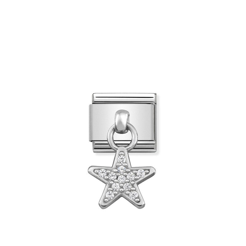 Nomination Composable Link Star Hanging Charm, Cubic Zirconia, Silver