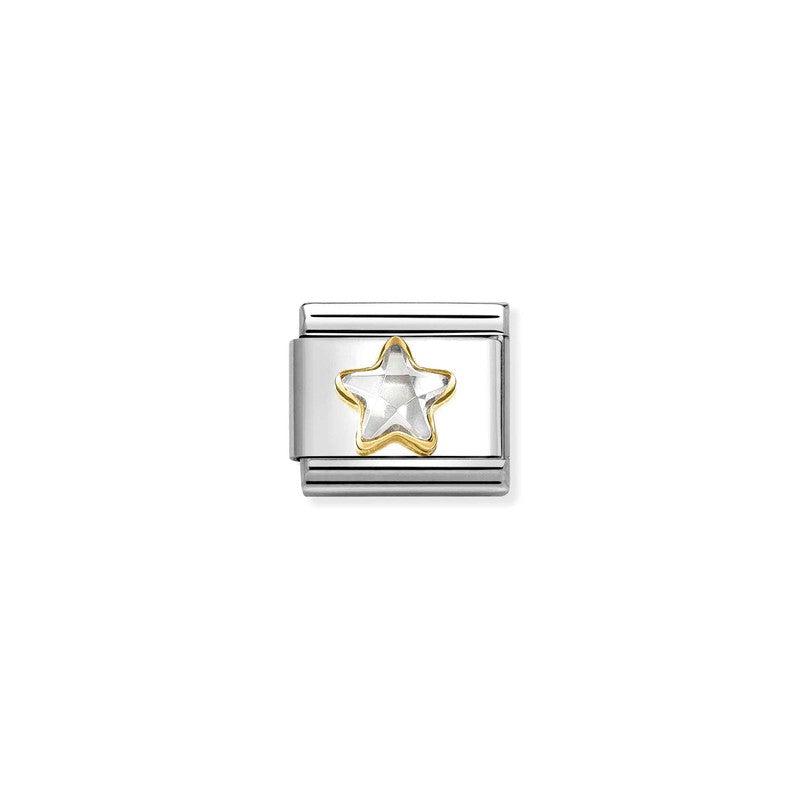 Nomination Composable Link Star, White Faceted Cubic Zirconia, 18K Gold