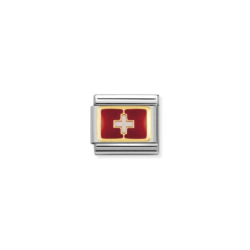 Nomination Composable Link Switzerland Flag, 18K Gold & Enamel