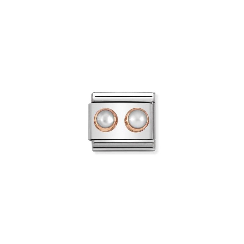 Nomination Composable Link Symbol With White Pearls, 9K Rose Gold