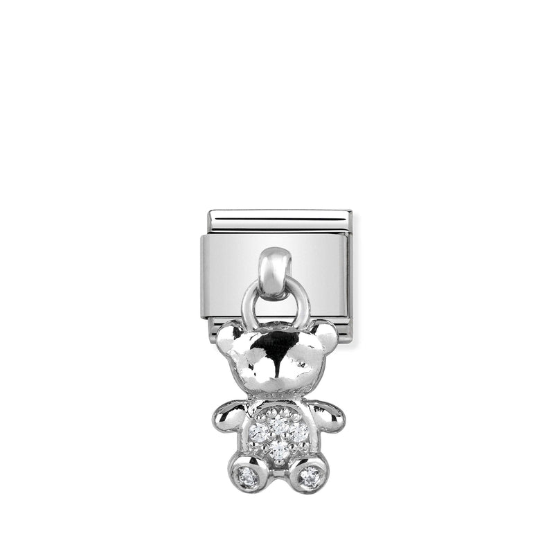 Nomination Composable Link Teddy Bear Hanging Charm, Cubic Zirconia, Silver