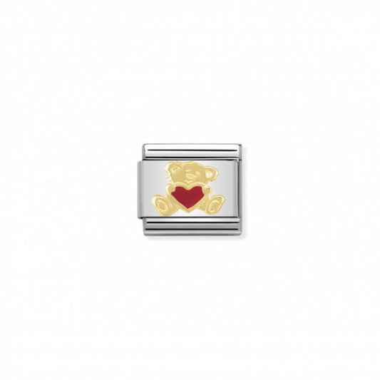 Nomination Composable Link Teddy, Heart, 18K Gold & Enamel