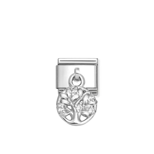 Nomination Composable Link Tree Of Life Hanging Charm, Cubic Zirconia, Silver