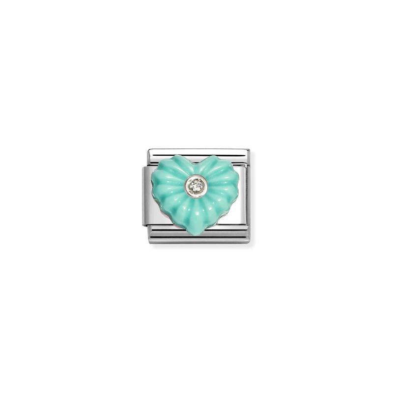 Nomination Composable Link Turquoise Crimped Heart, 925 Sterling Silver