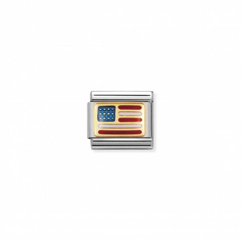 Nomination Composable Link USA Flag, 18K Gold & Enamel
