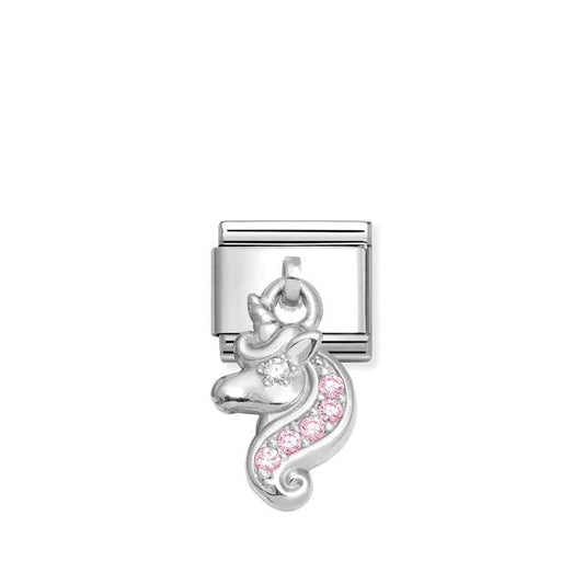 Nomination Composable Link Unicorn Hanging Charm, Pink Cubic Zirconia, Silver