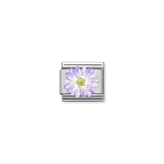 Nomination Composable Link Violet Flower, Cubic Zirconia, Silver & Enamel