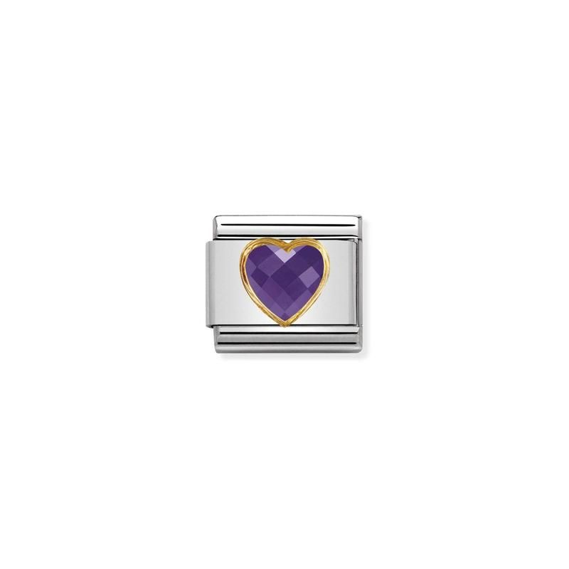 Nomination Composable Link Violet Heart, Faceted Cubic Zirconia, 18K Gold