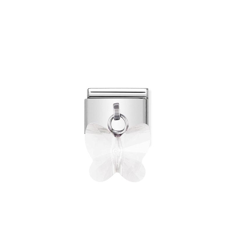 Nomination Composable Link White Butterfly Hanging Charm, Crystal, Silver