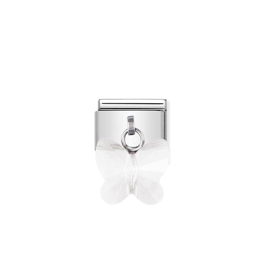 Nomination Composable Link White Butterfly Hanging Charm, Crystal, Silver