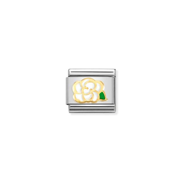 Nomination Composable Link White Camelia Flower, 18K Gold & Enamel